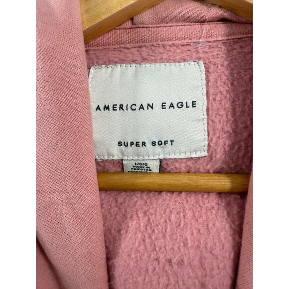 American Eagle Hoodie Mens Size Large Pink Super Soft Pullover - Picture 5 of 8